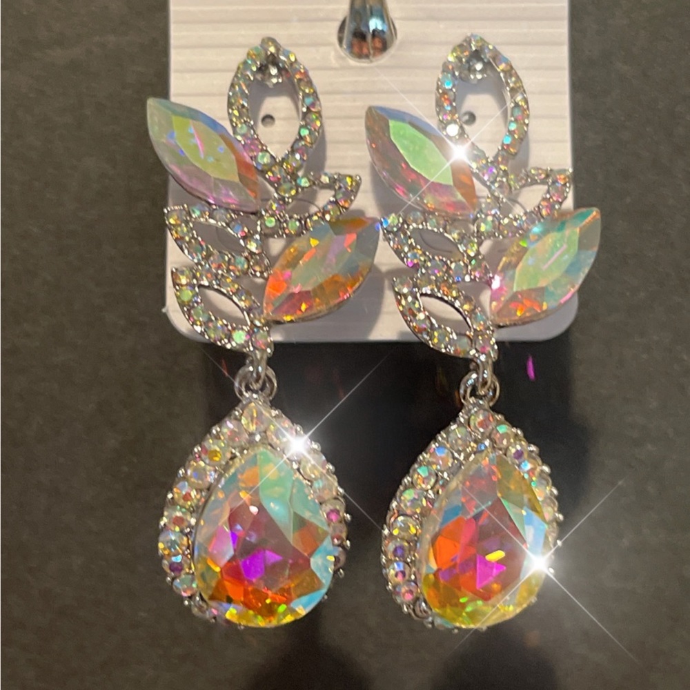Crystal Pageant Earrings AB Swarovski